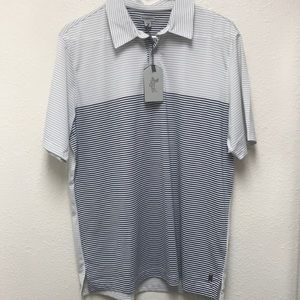 Ashworth Men’s Medium NWT Gray and White Thinly Striped Polo Activewear Shirt
